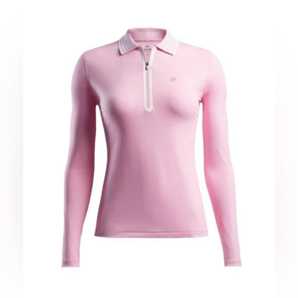 G/Fore Women's Featherweight Zip Long Sleeve Polo Pink Preppy‎ Golf Athleisure